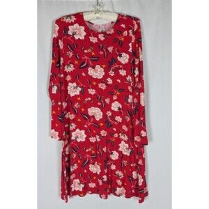 Old Navy Dress M Women's Red Floral Long Sleeve Swing Jersey Knit Comfy